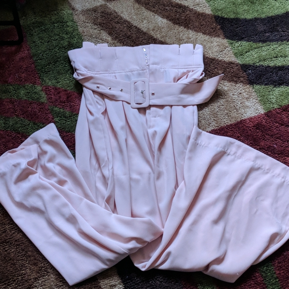 Light pink belted wide leg pants